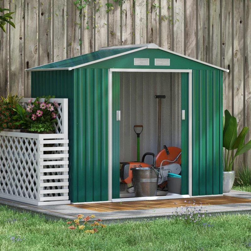 Best 7 x 4ft Metal Garden Shed, Outdoor Storage Tool House with Ventilation Slots, Foundation Kit and Lockable Double Doors, Green - Image 2