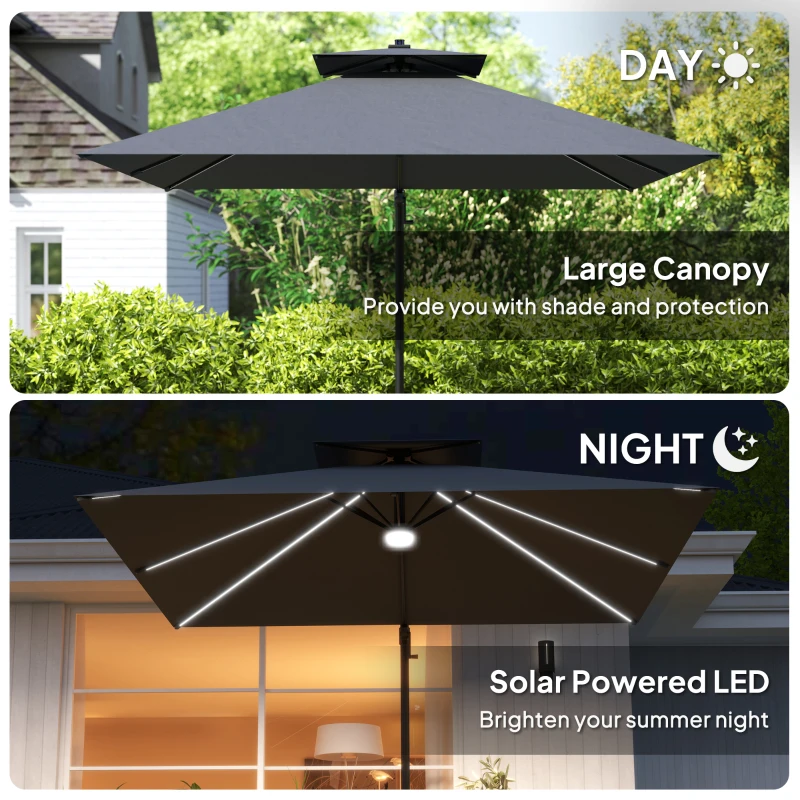 Best 2.5m Cantilever Parasol with Solar Powered LED Lights, 360° Rotation, Tilt Adjustment, Crank Handle, Dark Grey - Image 5