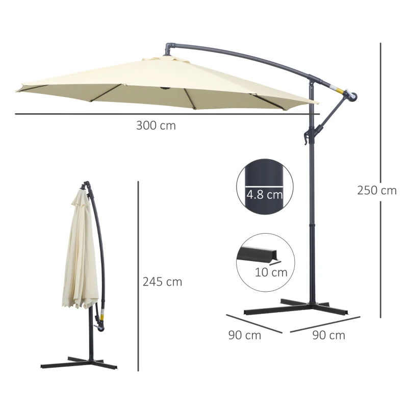 Best 3 m Parasol Garden Sun Umbrella Banana Hanging Rattan Set Umbrella Cantilever - Cream white - Image 3