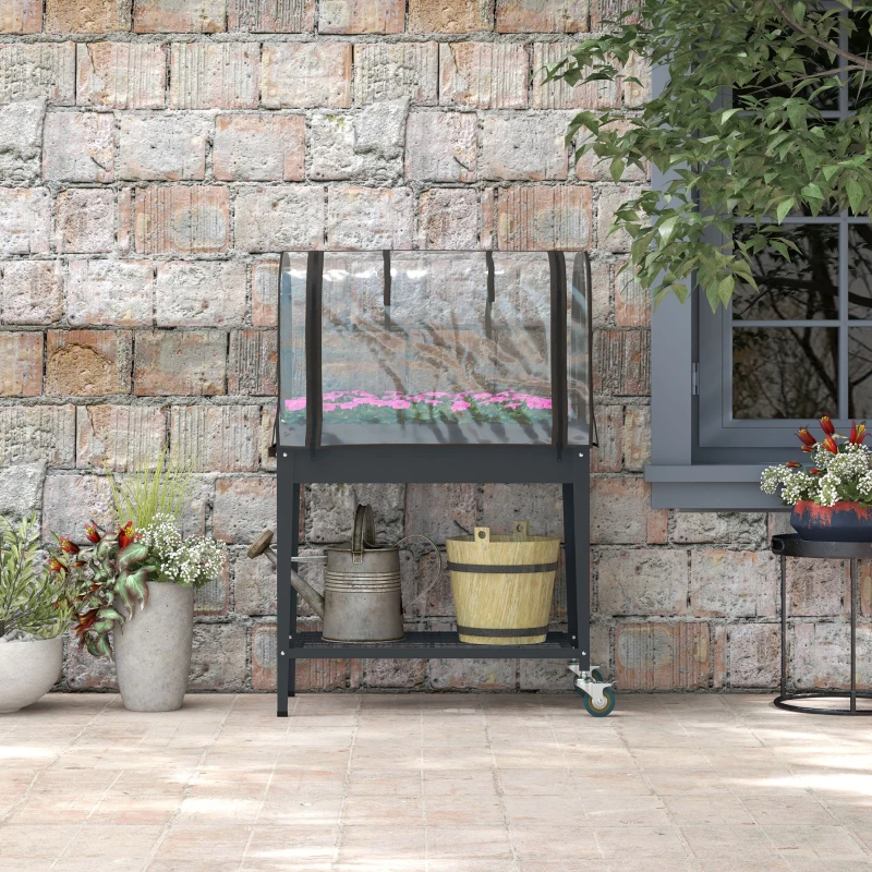 Best Raised Planter with Greenhouse Cover, Mobile Elevated Garden Bed with Wheels and Bottom Shelf for Vegetables, Dark Grey - Image 8