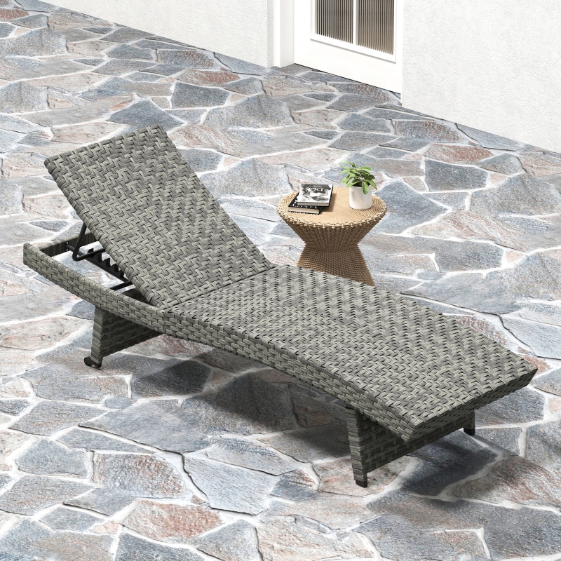 Best Outdoor PE Rattan Sun Lounger, Folding Wicker Garden Lounger Recliner with 4-Level Adjustable Backrest, Rolling Sunbed Lounge Chair with Wheels, Non-Slip Legs for Balcony, Beach, Mixed-grey - Image 9