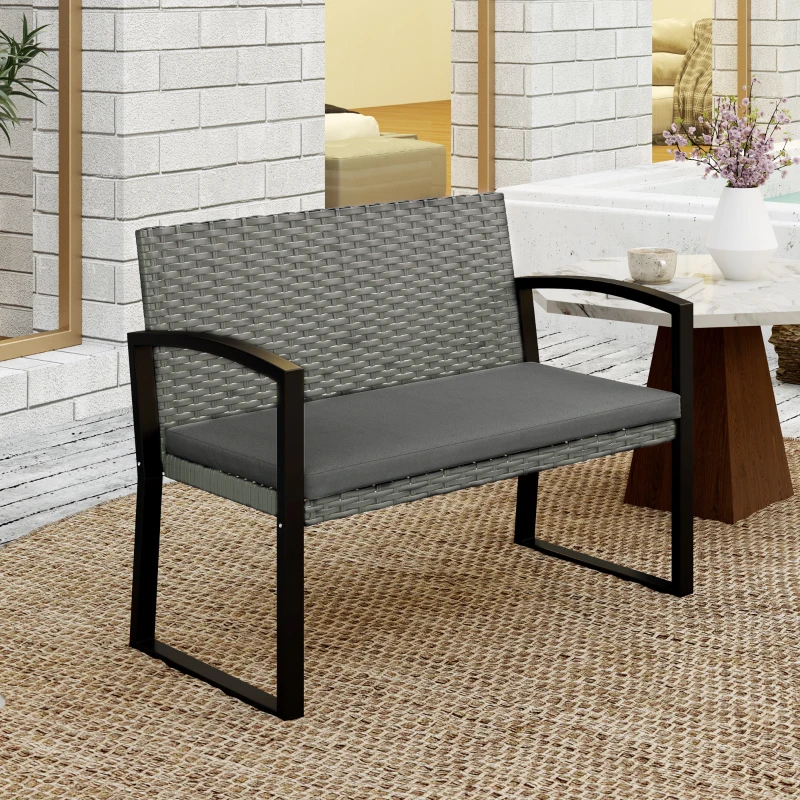 Best Two-Seater Rattan Garden Bench - Grey/Black - Image 7