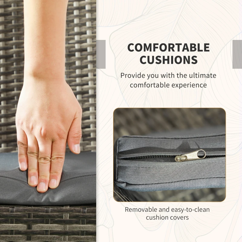 Best 3 Pieces Rattan Bistro Set, Wicker Garden Furniture Set with Glass Top Coffee Table and Chairs, Washable Cushions for Outdoor, Patio, Balcony, Mixed Grey - Image 6