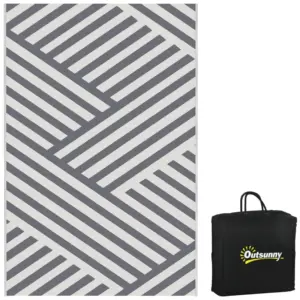 Best Plastic Straw Reversible RV Outdoor Rug with Carry Bag, 182 x 274cm, Grey and Cream