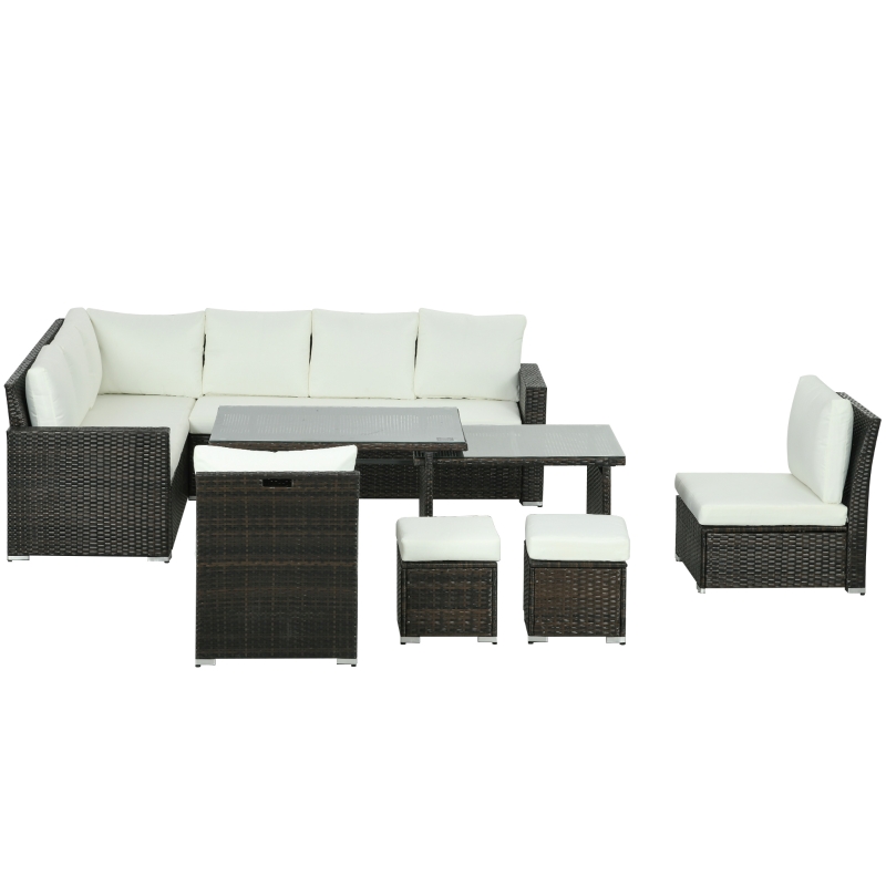 Best Seven-Piece Rattan Garden Sofa Set, with Expanding Table - Cream White - Image 11