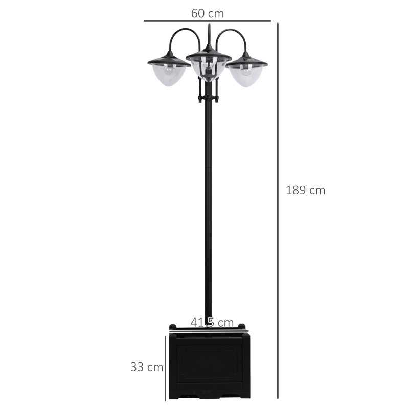 Best 189cm 3-head Solar Lamp Post, Street Light with Planter, Automatic-on, 6 Hour Max Outdoor Ready LED Lighting, Black - Image 3