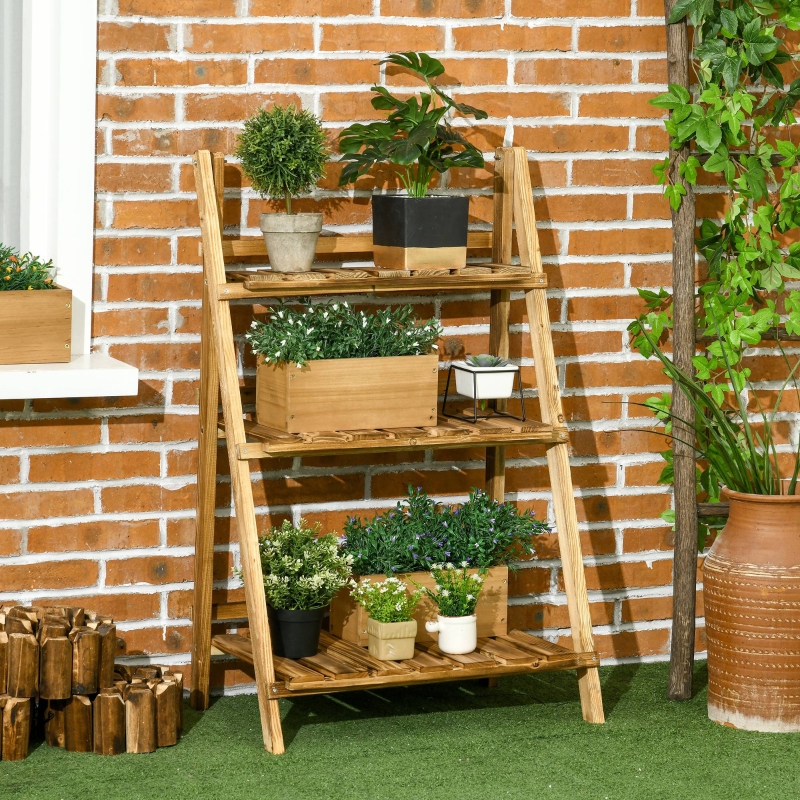 Best Wooden Folding Flower Pot Stand 3 Tier Garden Planter Display Ladder Gardener Storage Shelves Rack Herb Holder (60L x 37W x 93H cm) - Image 10