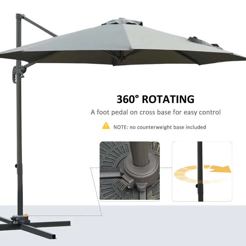 Best 3(m) Offset Parasol Cantilever Hanging Umbrella 360° Rotation w/ Base Dark Grey - Image 4