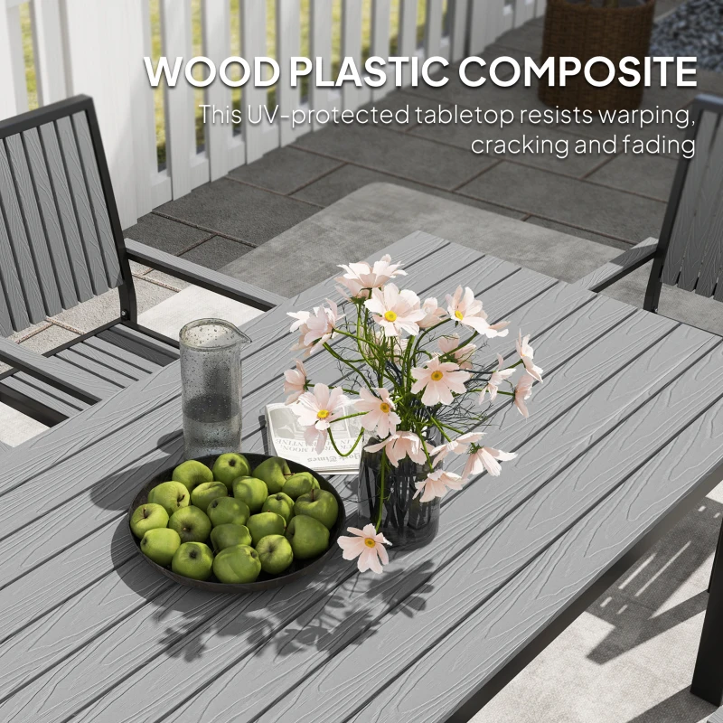 Best 6 Seater Garden Dining Set with Stackable Chairs, Aluminium Frame, Rectangular Plastic Top, Garden Furniture Set, Outdoor Dining Table and Chairs for Patio, Balcony, Poolside, Grey - Image 6