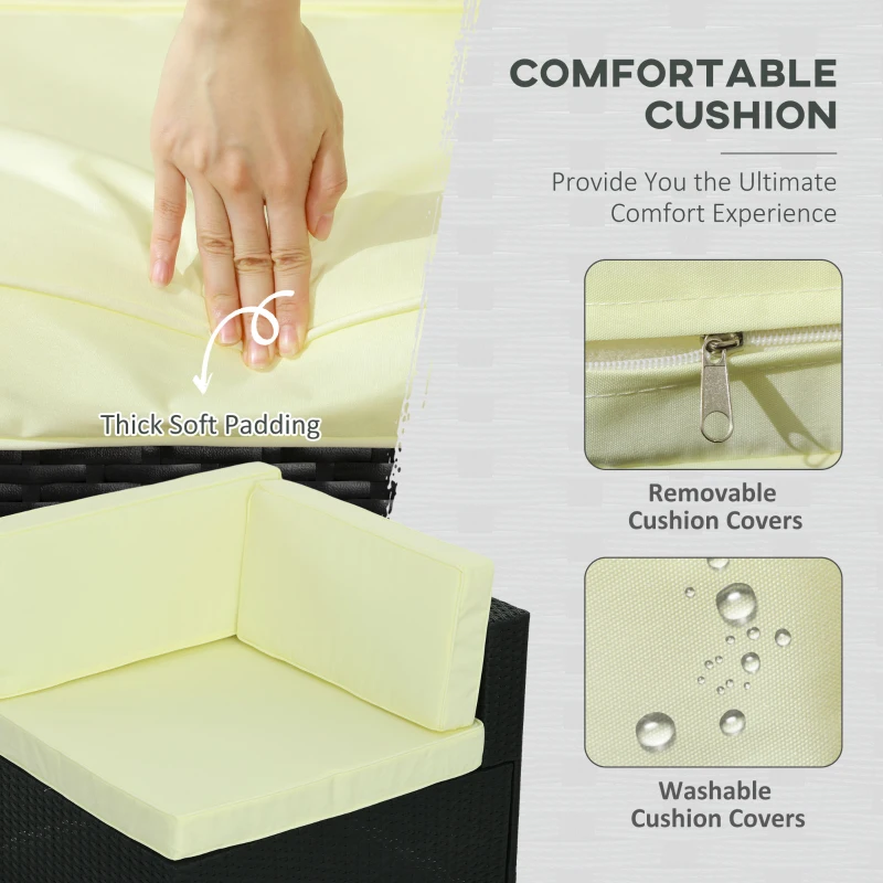 Best Seven-Piece Rattan Garden Set, with Glass-Top Table - Black/Beige - Image 6