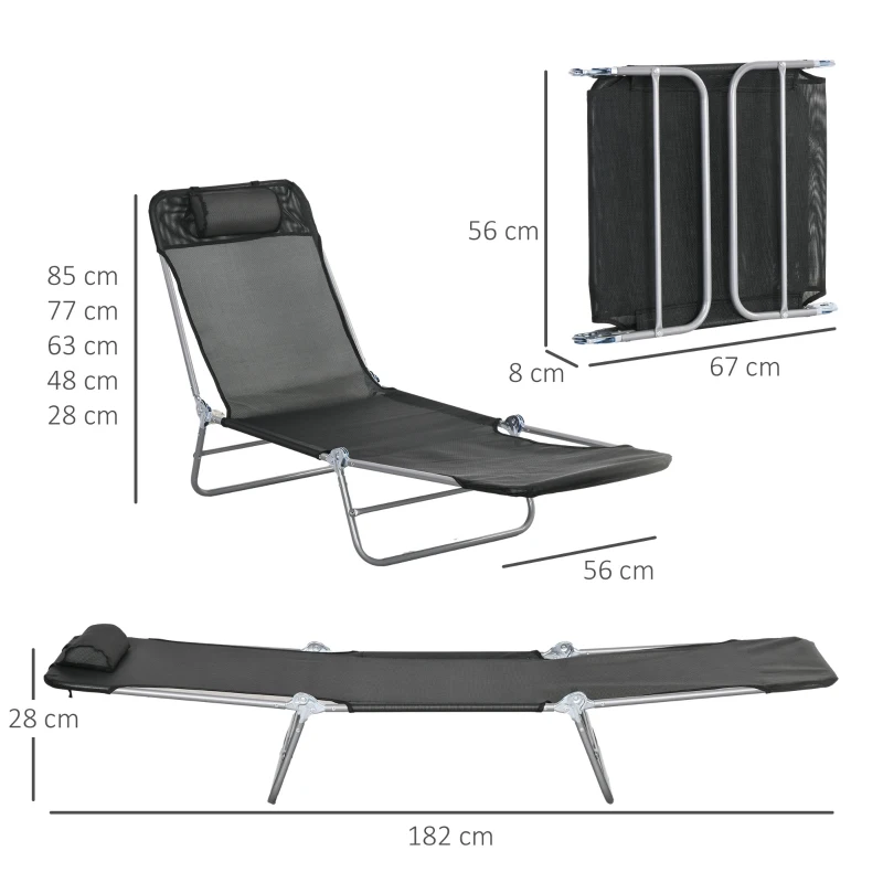 Best Set of Two Steel Frame Sun Loungers, with Reclining Backs - Black - Image 3