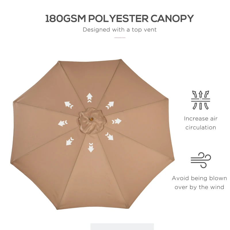 Best 3(m) Garden Umbrella Wooden Parasol 8 Ribs Bamboo Sun Shade Patio Outdoor Umbrella Canopy Khaki - Image 8