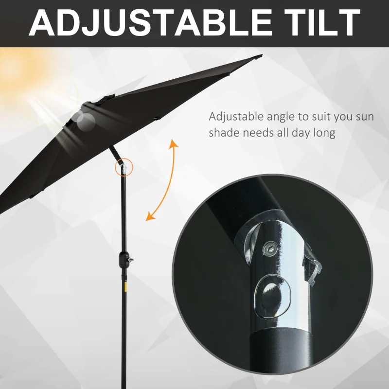 Best 2.6M Garden Parasol Umbrella with Tilt and Crank, Outdoor Sun Parasol Sunshade Shelter with Aluminium Frame, Black - Image 5