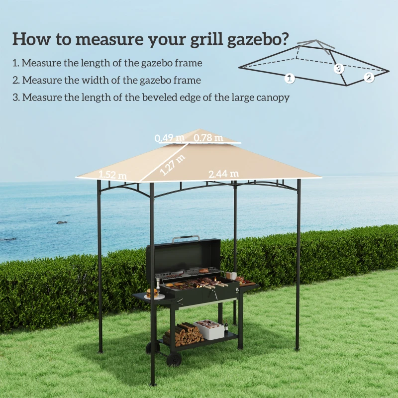 Best Grill Gazebo Replacement Canopy Roof for 1.5 x 2.4m Frame, UPF50+ Protection, Double Tiered 5' x 8' Outdoor BBQ Gazebo Cover Replacement, TOP COVER ONLY, Beige - Image 3