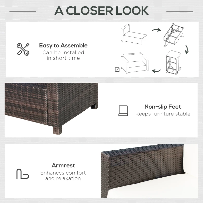 Best Rattan Sofa, 2 Seater Garden Furniture with Soft Padded Cushion and Armrests, Wicker Garden Loveseat for Patio, Mixed Brown - Image 6