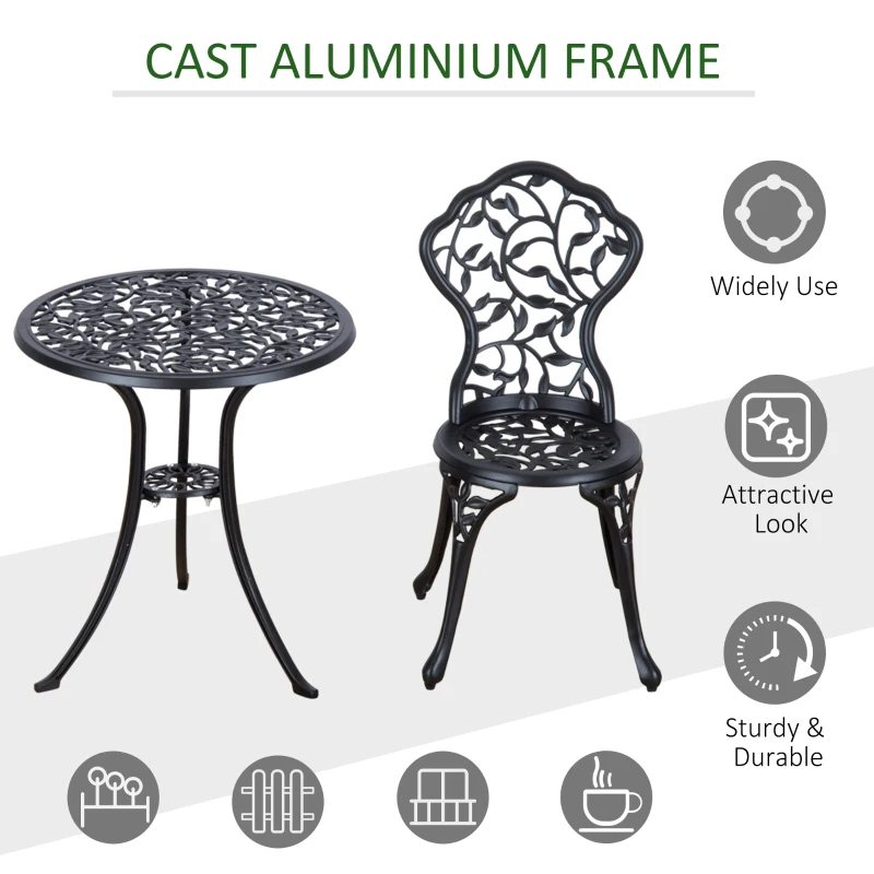 Best 3 Pcs Aluminium Bistro Set Garden Furniture Dining Table Chairs Antique Outdoor Seat Patio Seater Black - Image 5