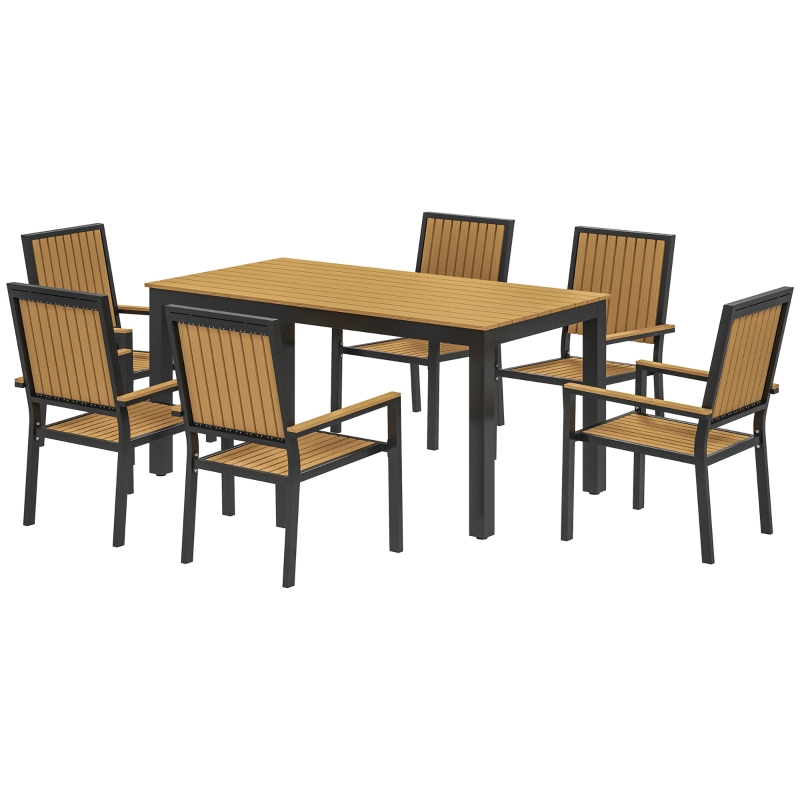 Best 6 Seater Garden Dining Set with Stackable Chairs, Aluminium Frame, Rectangular Plastic Top, Garden Furniture Set, Outdoor Dining Table and Chairs for Patio, Balcony, Poolside, Nature Wood - Image 11
