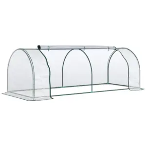 Best Mini Greenhouse, Small Polytunnel Green House with Zipped Doors, Steel Frame for Garden Patio, 250 x 100 x 80cm, Clear