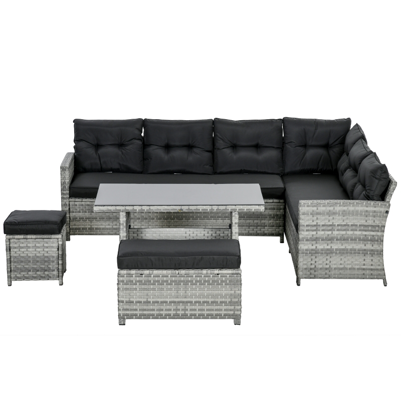 Best 5-Piece Rattan Patio Furniture Set with Corner Sofa, Footstools, Glass Coffee Table, Cushions, Mixed Grey - Image 11