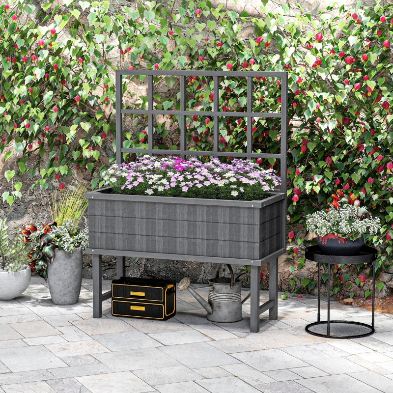 Best 45 x 105cm Wooden Garden Planter, with Trellis - Grey - Image 10