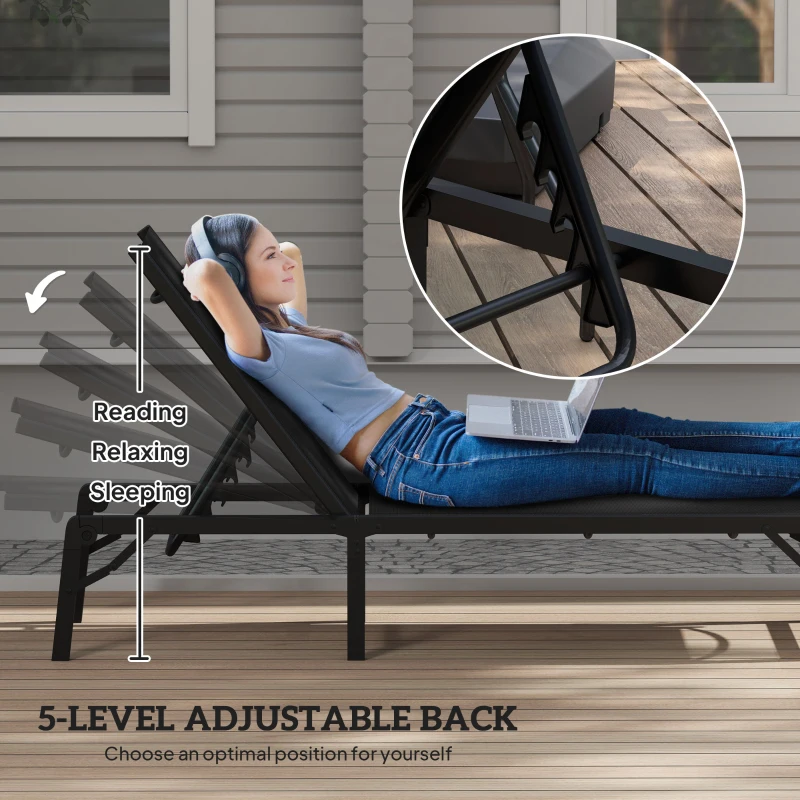 Best Folding Sun Lounger, 5-Position Adjustable Garden Chaise Lounge Sunbed, Steel Frame Reclining Chair for Beach, Porch, Patio, Camping, Black - Image 4