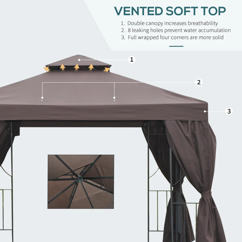 Best 3 x 3 m Garden Gazebo Double Roof Marquee Patio Wedding Party Tent Canopy Shelter with Sidewalls (Brown) - Image 4