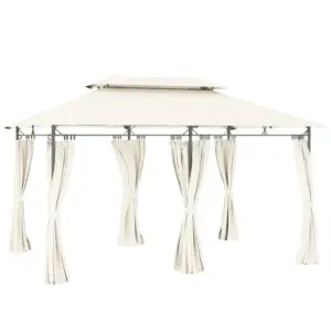 Best 3 x 4m Metal Frame, Two-Tier Roof Gazebo - Cream White