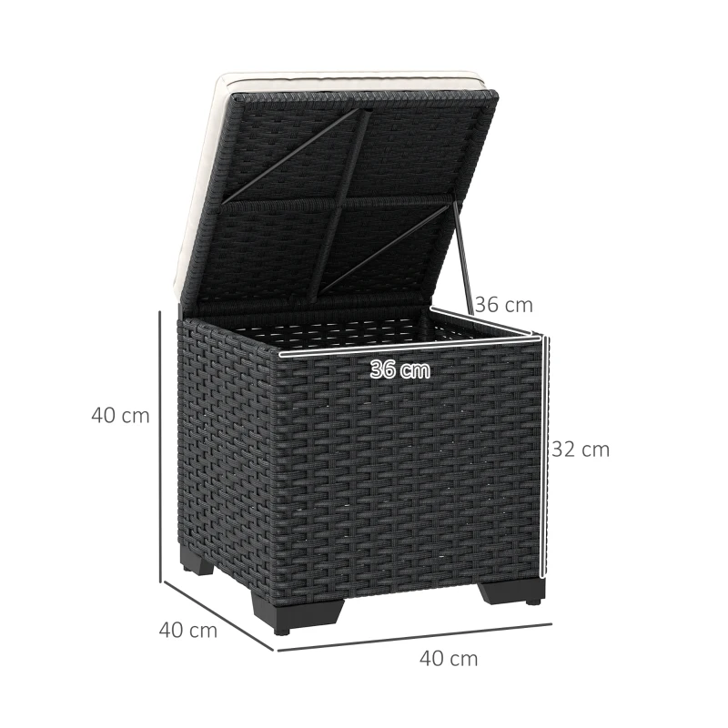 Best Set of 2 Rattan Storage Ottoman, Outdoor Footstool with Removable Cushions, Garden Storage Seat for Balcony, Poolside, Living Room, Cream - Image 3