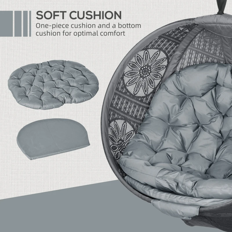 Best Round Egg Basket Chair, with Steel Stand, Charcoal Grey - Image 4