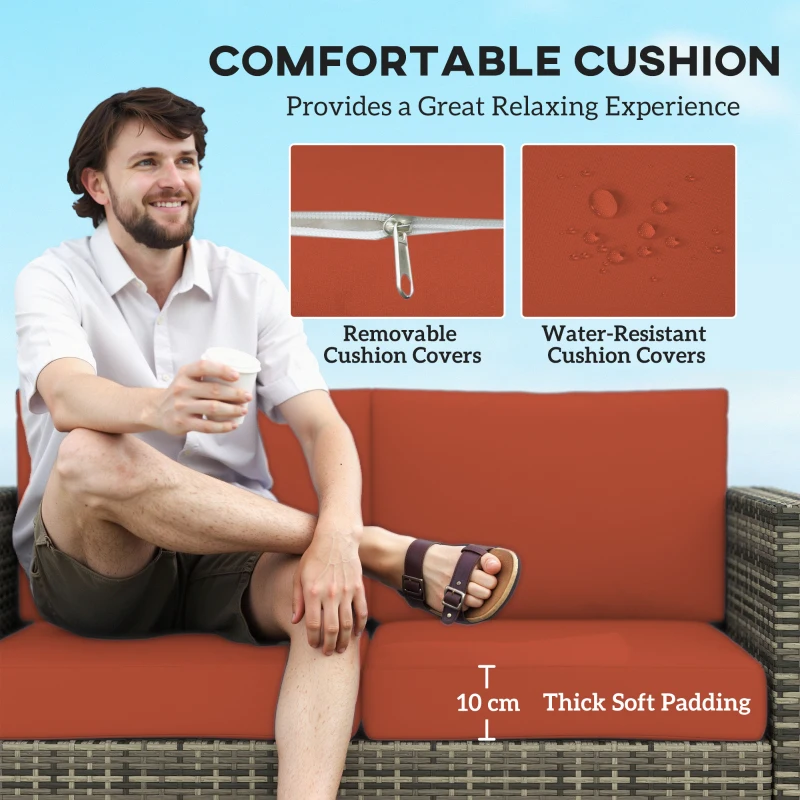 Best Rattan Sofa, 2 Seater Garden Furniture with Soft Padded Cushion and Armrests, Wicker Garden Loveseat for Patio, Grey - Image 5