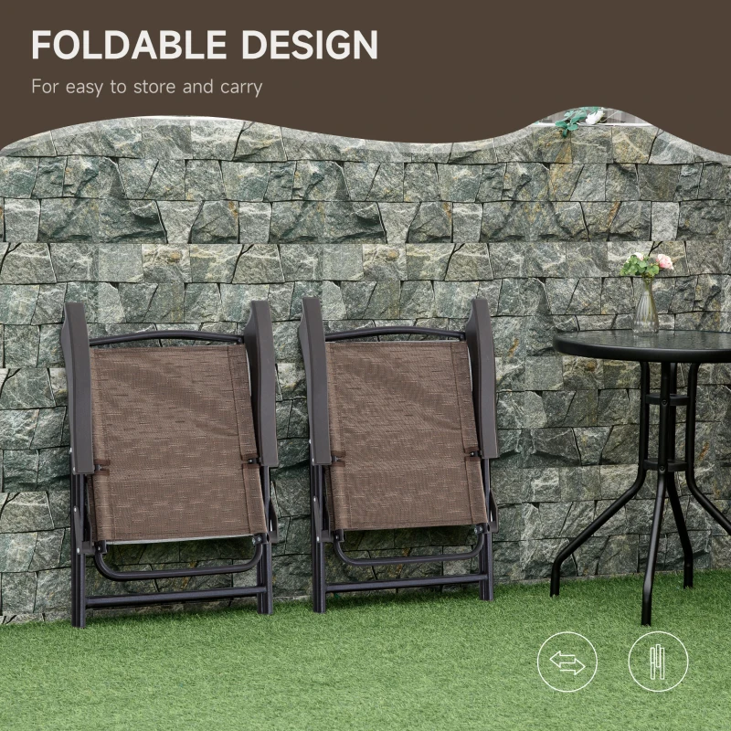 Best 3 Piece Outdoor Bistro Set, Patio Conversation Furniture Set with 2 Folding Backrest Adjustable Armchairs and Glass Top Coffee Table, Brown - Image 7