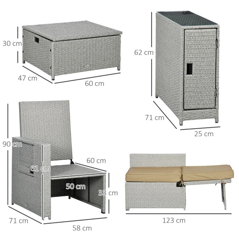 Best 5PC PE Rattan Sun Lounger, Outdoor Wicker 5-level Adjustable Recliner Sofa Bed with Storage Side Table and Footstools, for Patio, Garden, Poolside, Beige - Image 3