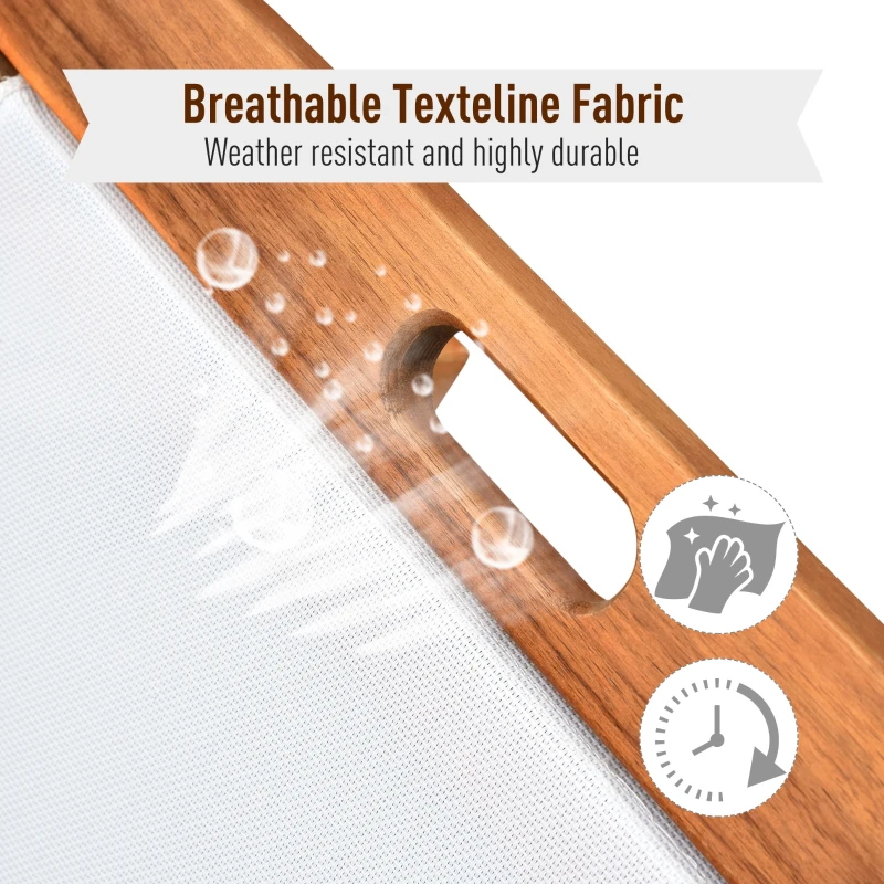 Best Outdoor Acacia Wood Texteline Beach Sun Lounger Garden Patio Sunbed Recliner Chaise Adjustable Backrest with Wheels - Image 5