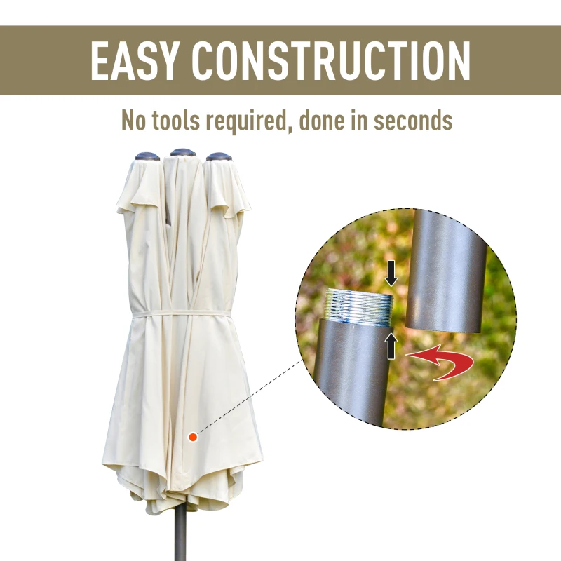 Best 4.6M Sun Umbrella Canopy Double-sided Crank Sun Shade w/ Cross Base Off White - Image 4