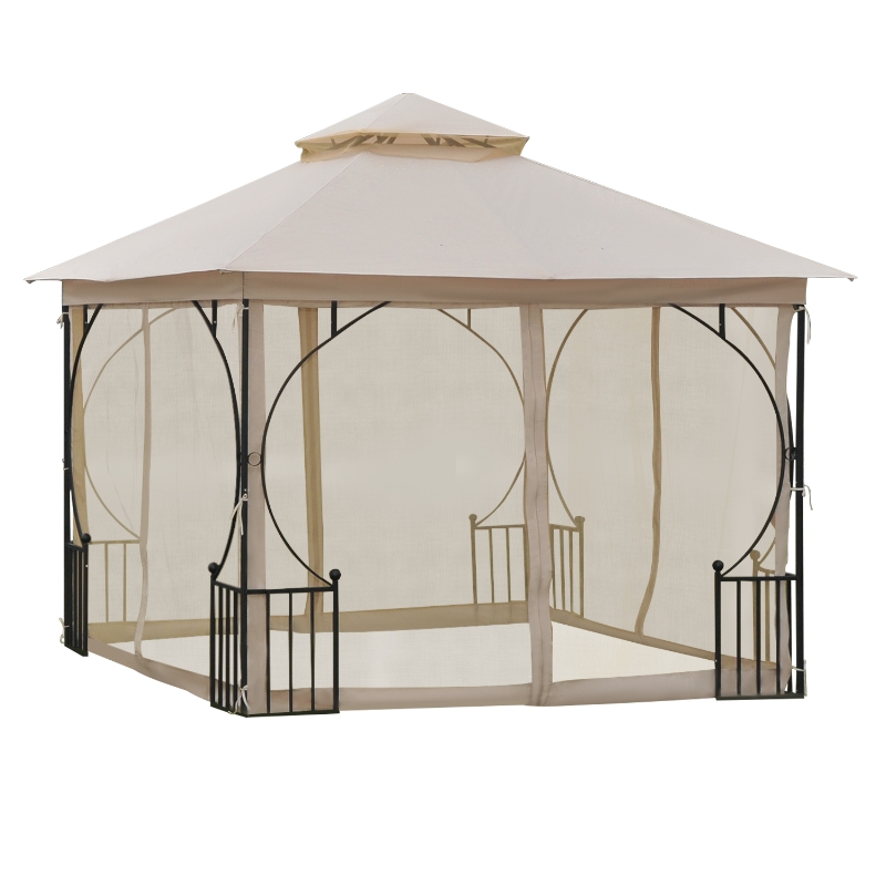 Best 3 x 3(m) Garden Gazebo Patio Party Tent Shelter Outdoor Canopy Double Tier Sun Shade Metal Frame Netting, Beige - Image 14