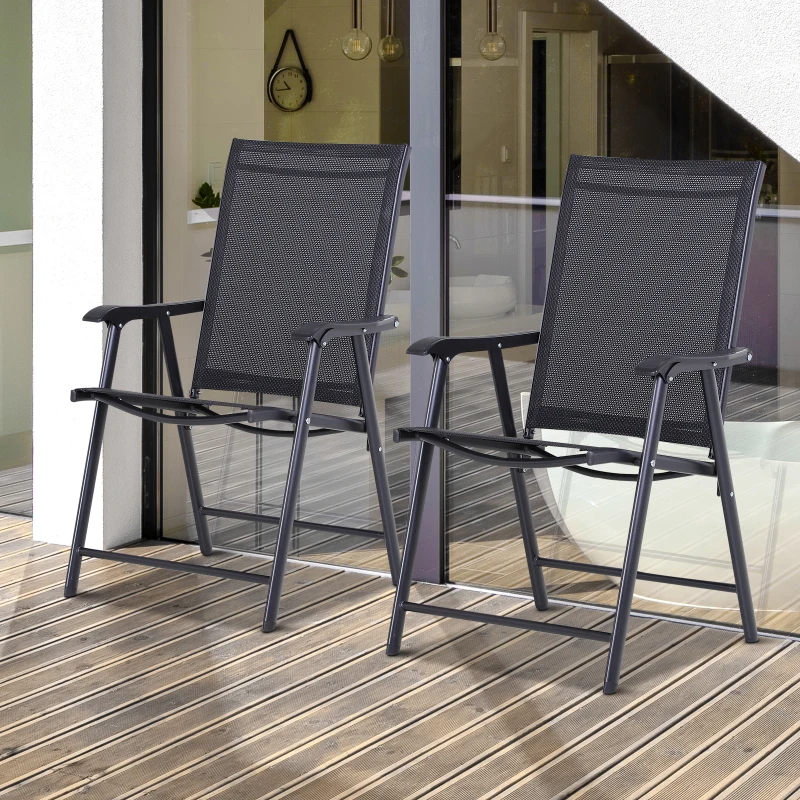 Best Steel Frame Set of 2 Foldable Outdoor Garden Chairs Black - Image 2
