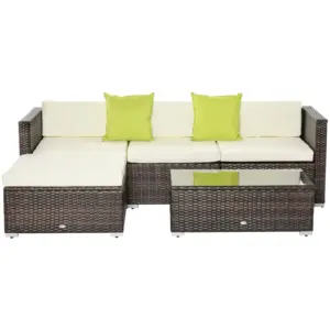 Best 4-Seater Rattan Sofa Set Garden Outdoor Sectional Sofa Coffee Table Combo Patio Furniture-Brown