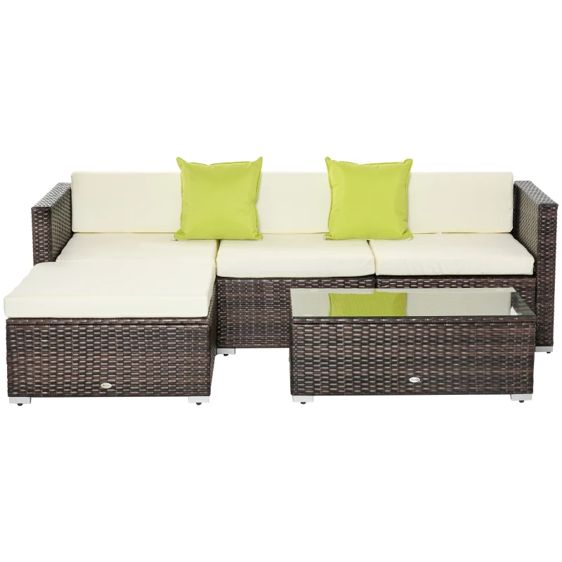 Best 4-Seater Rattan Sofa Set Garden Outdoor Sectional Sofa Coffee Table Combo Patio Furniture-Brown