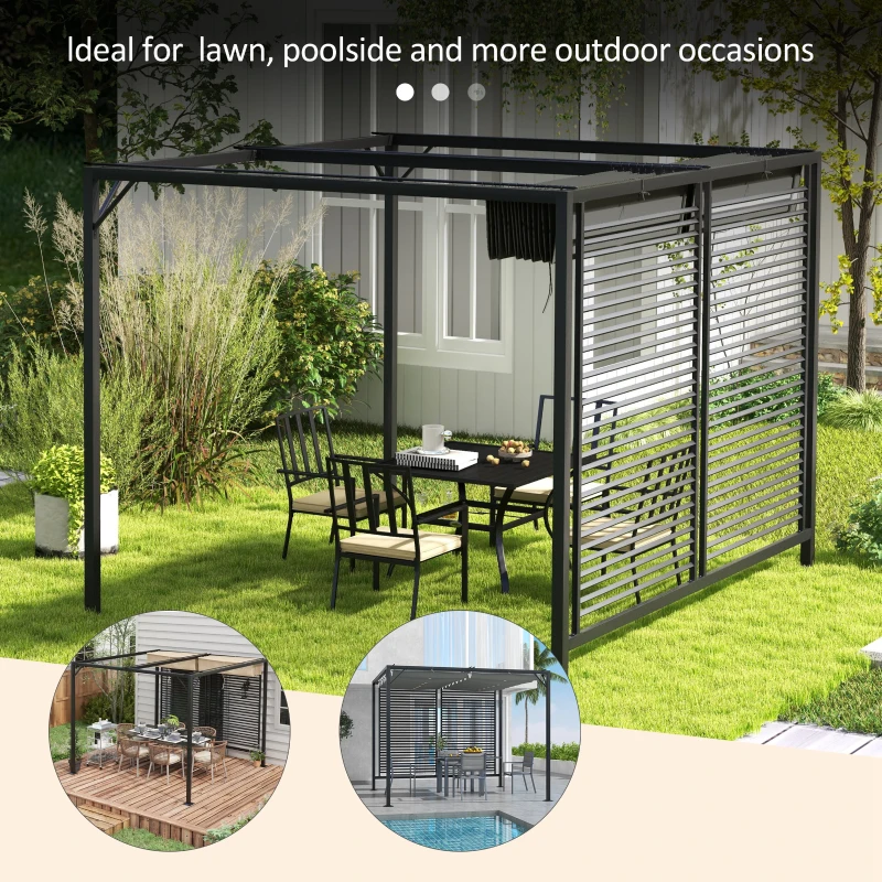 Best 3 x 2.8m Metal Pergola, with Retractable Fabric Roof - Grey - Image 6