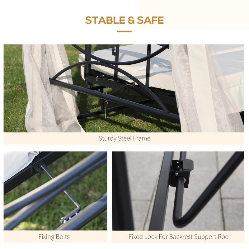 Best 2-in-1 Convertible Gazebo Swing Chair Bed W/Netting, 245Lx165Wx243H cm-Beige/Black - Image 7