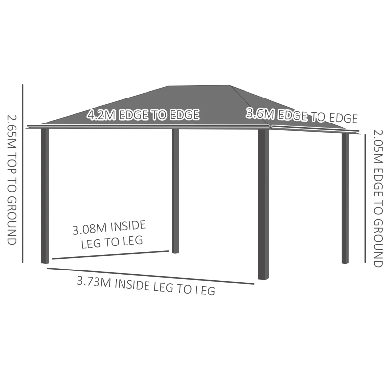 Best 3.6 x 4m Hardtop Gazebo Canopy with Polycarbonate Roof, Aluminium Frame, Permanent Pavilion Garden Gazebo with Netting and Curtains for Patio, Deck, Dark Grey - Image 3