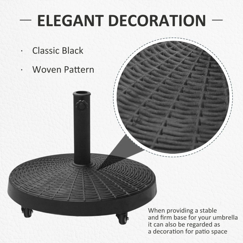 Best 22.7kg Resin Patio Parasol Base Umbrella Stand Weight Deck Garden Sunshade Holder Round w/ Wheels Brakes Outdoor - Image 4