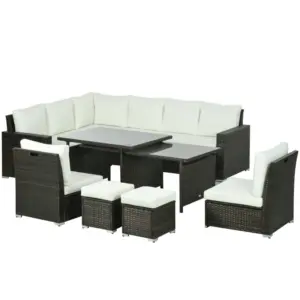 Best Seven-Piece Rattan Garden Sofa Set, with Expanding Table - Cream White