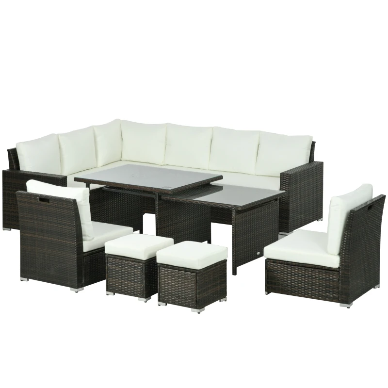 Best Seven-Piece Rattan Garden Sofa Set, with Expanding Table - Cream White