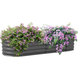 Best Galvanised Raised Garden Bed, Metal Planter Box with Safety Edging, for Flowers, Herbs, Succulents, Dark Grey