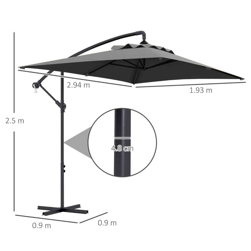 Best 3(m) Cantilever Overhanging Parasol, with Cross Base - Grey - Image 3