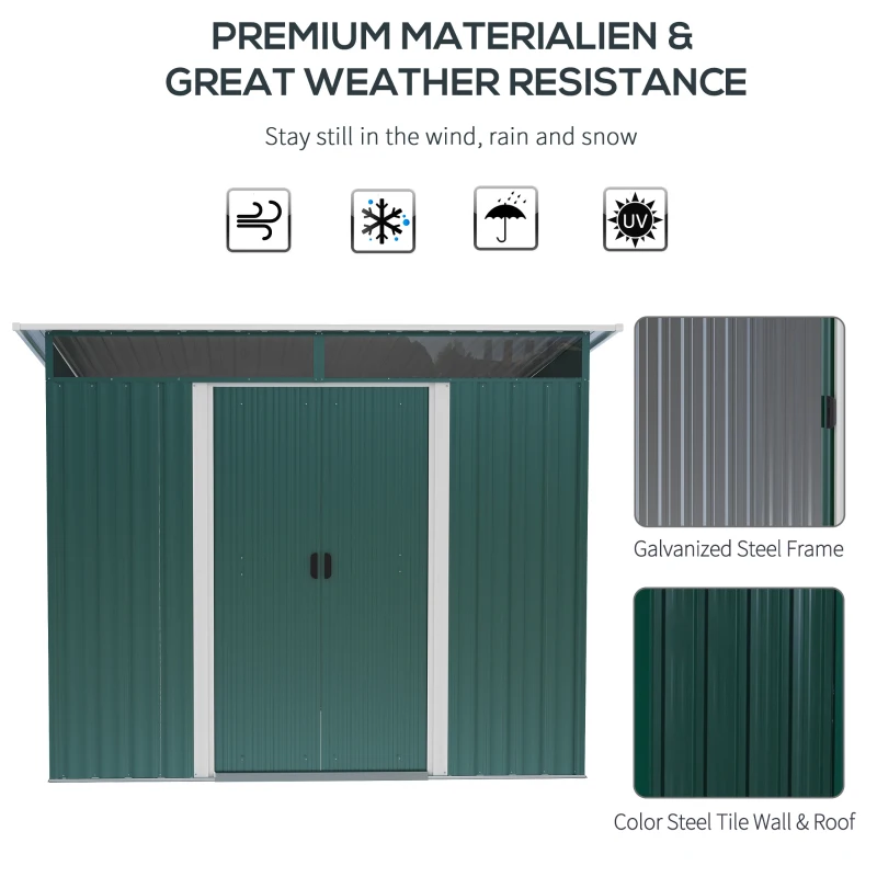 Best 8.5 x 6ft Metal Shed with Lightsky Panels, Garden Storage Tool House with Double Doors for Garden, Patio and Lawn, Green - Image 6