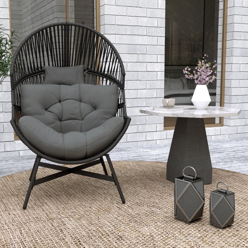 Best Rattan Egg Chair, Oversized Freestanding Garden Egg Chair with Thick Tufted Cushion, Headrest, Steel Frame for Indoor and Outdoor Use, Charcoal Grey - Image 9
