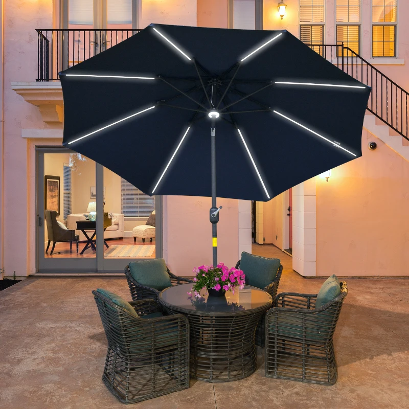 Best 2.7m Garden Parasol Sun Umbrella w/ LED Solar Light Angled Canopy Blue - Image 2