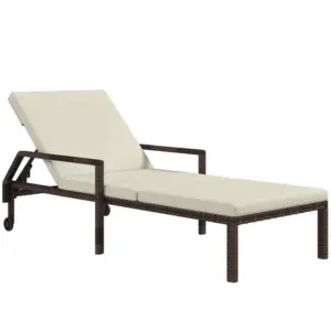 Best Outdoor Sun Lounger, Rattan Wicker Chaise Recliner with 5-Level Adjustable Backrest and 2 Wheels